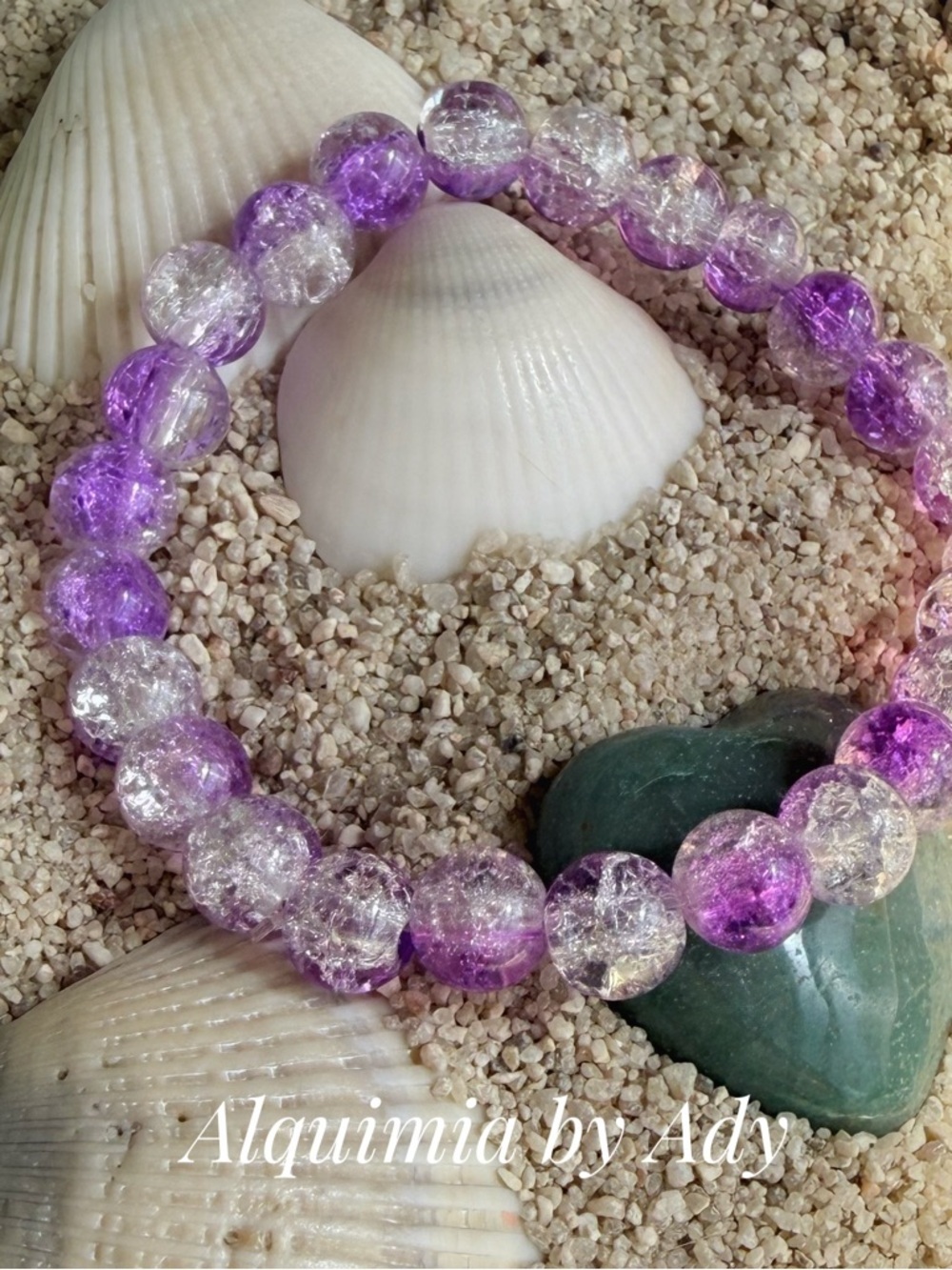 QUARTZ Purple and Clear Crackle Bead Stretch Bracelet